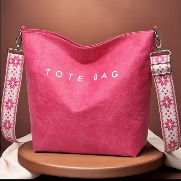 Handbags - Pink Tote Bag with Knit Hat